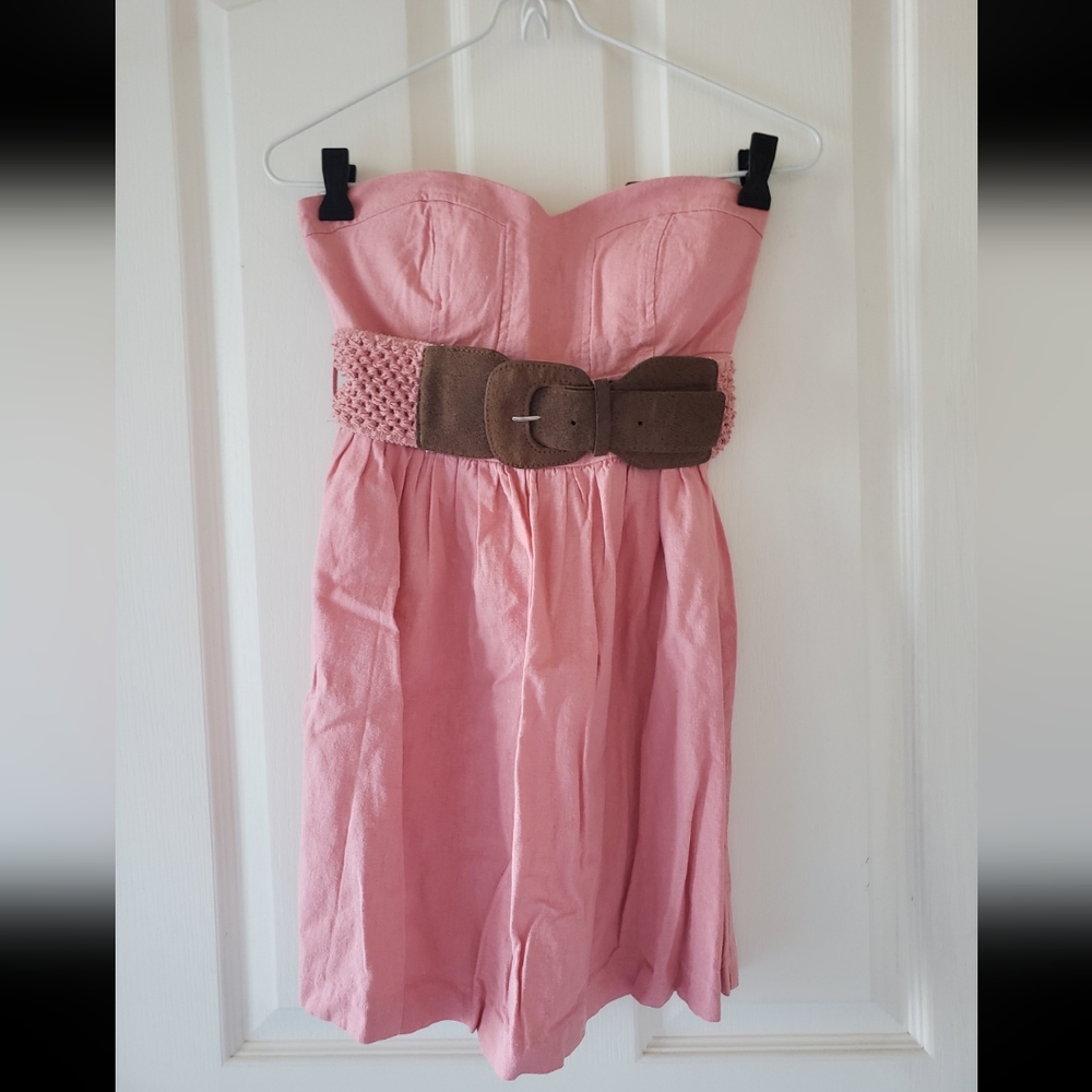 A pink strapless dress